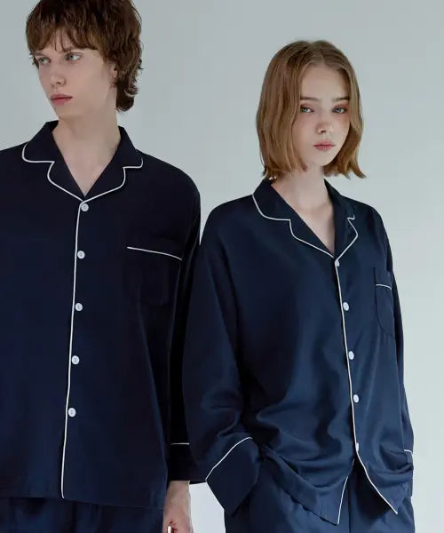 [DOSSY] [2 Pack] Silk Fit Essential Long Sleeve Couple Pajama Set / [2PACK] 실크핏 에센셜 긴팔 커플 잠옷 세트