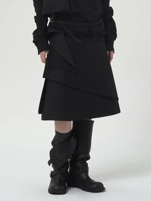 [DSMT] DRAPED LAYERED SKIRT_BLACK