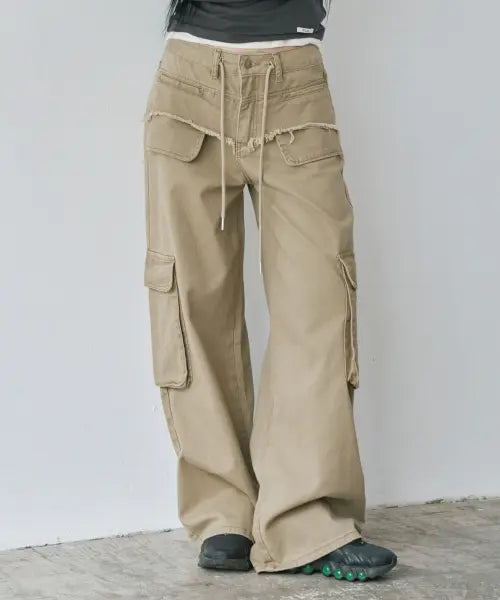 [WAARFORWOMAN] W1155 Dyed Distressed Cargo Pants_Khaki / W1155 다잉구제 카고 팬츠_카키