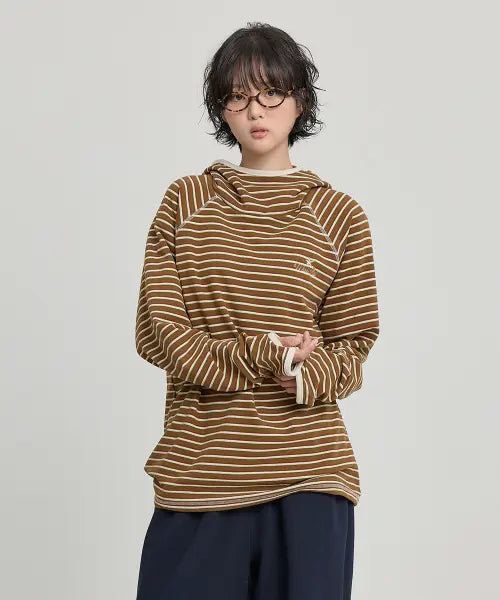 [WAIKEI] Stripe Multi Color Block Hoodie KHAKI / 스트라이프 멀티 배색 풀오버 후디 카키