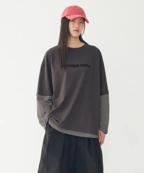 [STUDIO TOMBOY] Striped Layered Long Sleeve T-Shirt _Dark Gray_ / 스트라이프 레이어드 긴팔 티셔츠 _다크 그레이_9176322979