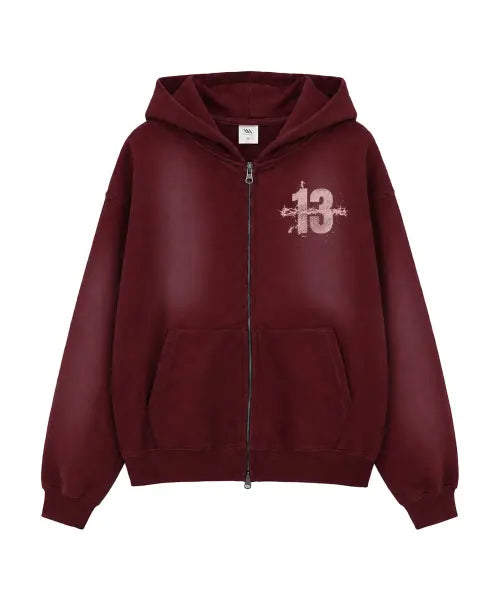 [VENHIT] Horse 13 Washed Hoodie Zip Up_Burgundy / Horse 13 워싱 후드집업_버건디