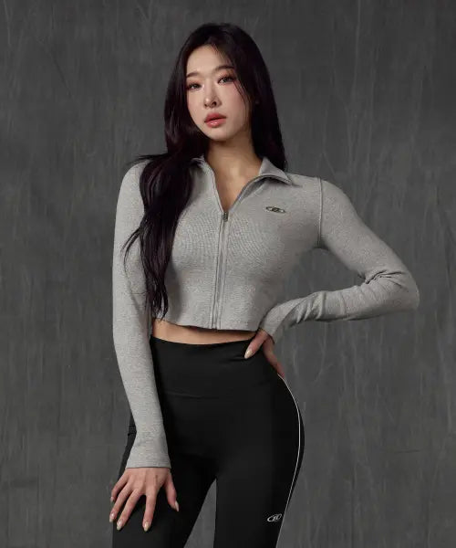 [BORN TO WIN] W B PENDANT RIBBED ZIP-UP [MELANGE GREY]