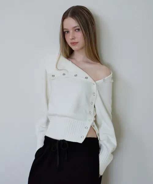 [ROSEFRANTZ] Fold Off Shoulder Knit [Ivory]
