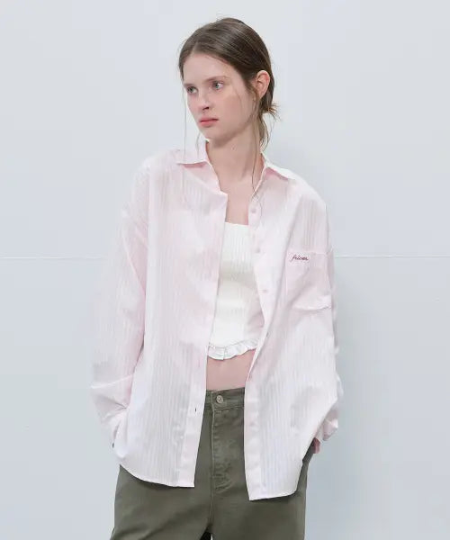 [FRIVER07] Stitch logo stripe pocket shirt [FRSP06SH02]_Pink