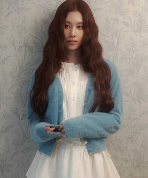[COVERNAT WOMAN] WOMAN V NECK HAIRY CARDIGAN / 우먼 브이넥 헤어리 가디건 블루