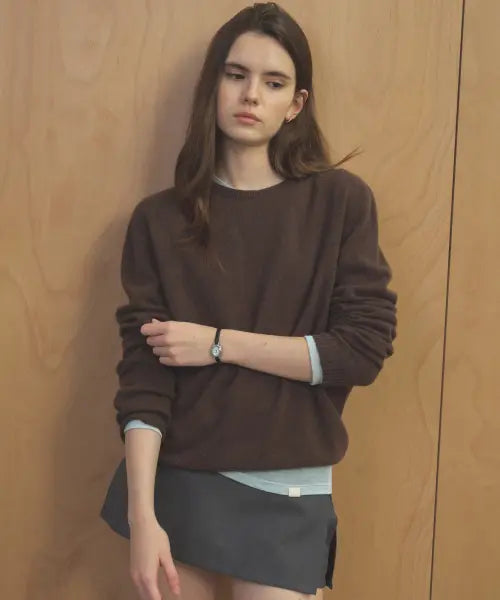 [TILL I DIE] CASHMERE BLENDED ROUND WOOL KNIT [TIFA04SW07]_Brown