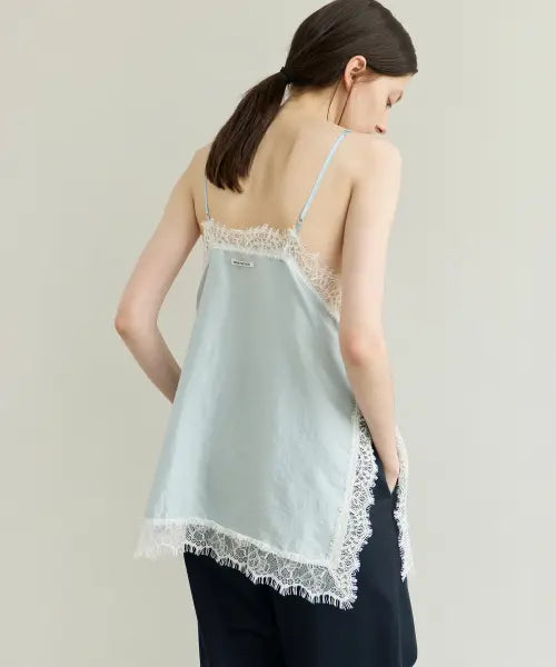 [LEVAR] Silky Lace Layered Slip Top - Bliss Skyblue