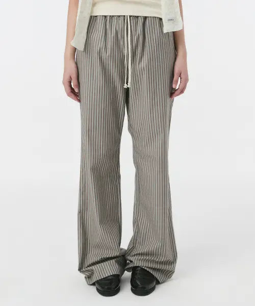 [OHESHIO] STRIPE BOOTSCUT BANDING PANTS, BROWN