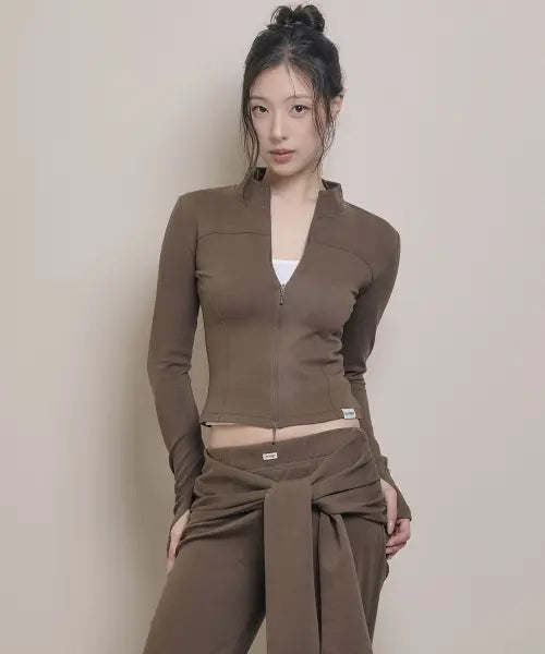 [OURRSHAPE] Relaxed Slim Zip-Up - Brown