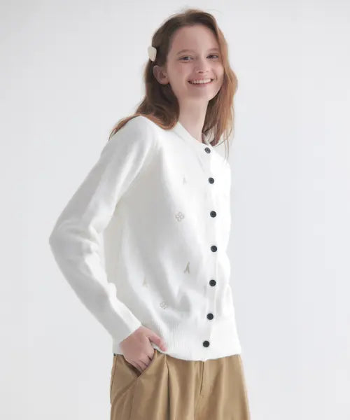 [MARIE CLAIRE] Lucky Clover Eiffel Tower Embroidery Cardigan / 럭키 클로버 에펠탑 자수 가디건(MAGCKC12MIV)