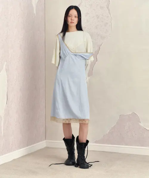 [SUNBURNPROJECT] SILKY LACE SLIP DRESS, BLUE