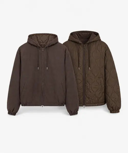 [BLACK MOMENT] Reversible Hooded Quilting Wool Filling Jumper ULSOM™ [Brown] / 리버시블 후드 퀼팅 울솜 점퍼 ULSOM™  [브라운]