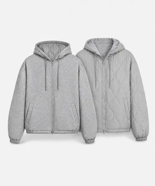 [BLACK MOMENT] Reversible Hooded Quilting Wool-Blend Jumper - ULSOM™ Mélange [Grey] / 리버시블 후드 퀼팅 울솜 점퍼 ULSOM™ 멜란지  [그레이]