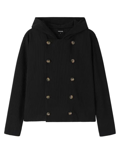 [OPENYARD(OY)] PLEATED WRAP HOODED JACKET - BLACK