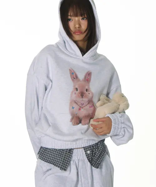 [CRANK] LUCKY BUNNY HOODIE_LIGHT MELANGE GREY / 럭키 버니 후드티_라이트 멜란지 그레이