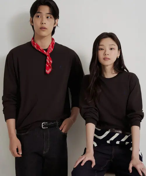 [BEANPOLE MEN] Unisex Round Neck T-Shirt - Brown / [Essential] 남녀공용 라운드넥 티셔츠  브라운