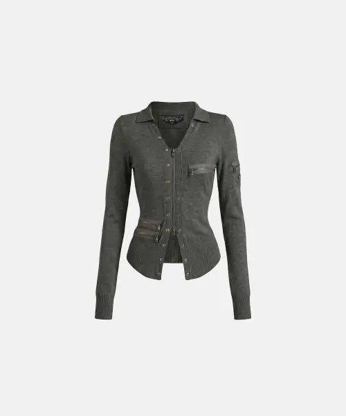 [BADBLOOD] Viper V-Collar Zip-Up Cardigan - Charcoal / 바이퍼 브이 카라 집업 가디건 - 차콜