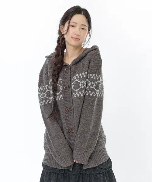 [HUG YOUR SKIN] Double button hood cardigan (Charcoal) / 더블 버튼 후드 가디건 (차콜)