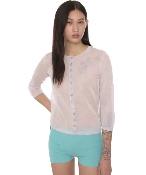 [PARTIMENTO WOMEN] PWC 3/4 Sleeve Button-Up Knit Cardigan_Light Grey / PWC 3/4 슬리브 버튼업 니트 가디건_라이트 그레이