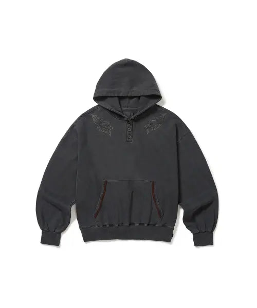 [KARACTOR] Garment Dyed Button Hoodie / Pigment Charcoal