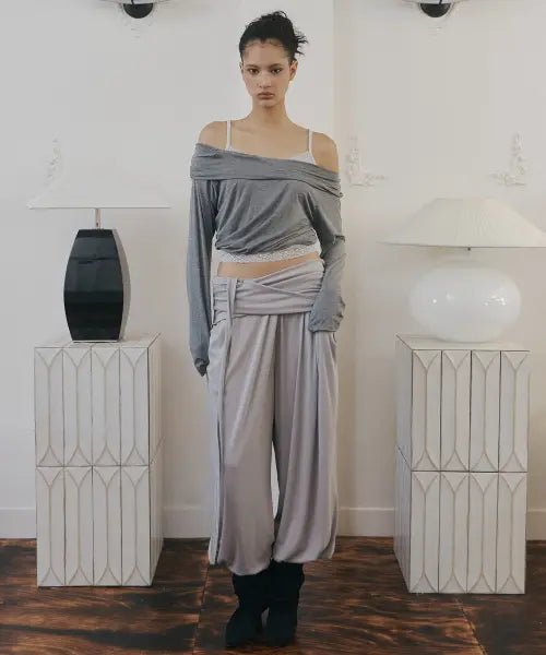 [PLEASENOFOLLOW] Buddy Wide Shirring Balloon Pants (Ash Grey)