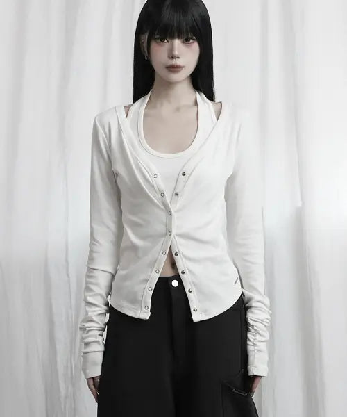 [ETRE AU SOMMET] Halter Neck Slim Cardigan (Ivory)