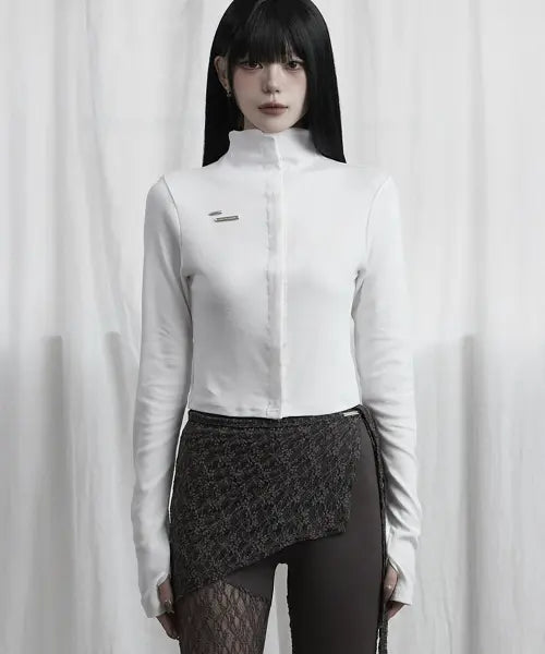[ETRE AU SOMMET] Snap Front Crop Top (White)
