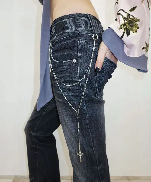 [SCULPTOR] Confession Chain Denim Acid Black
