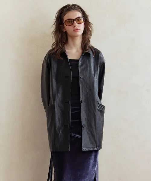 [AFTERHOURS] Leather Half Jacket (Black)