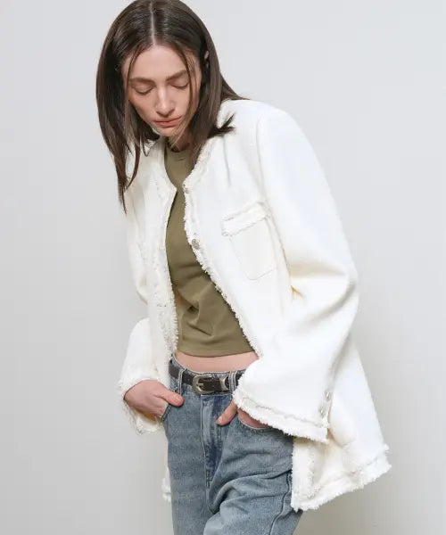 [GENERALIDEA] woman fringe trimming tweed jacket [ivory] / 프린지 트리밍 트위드 자켓 [IVORY] / GF7LJK507