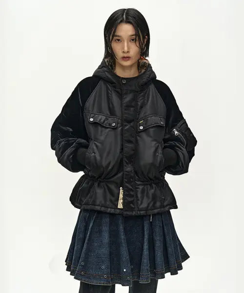 [ADSB ANDERSSON BELL] UTILITY HOODED PUFFER PEPLUM JACKET (BLACK)