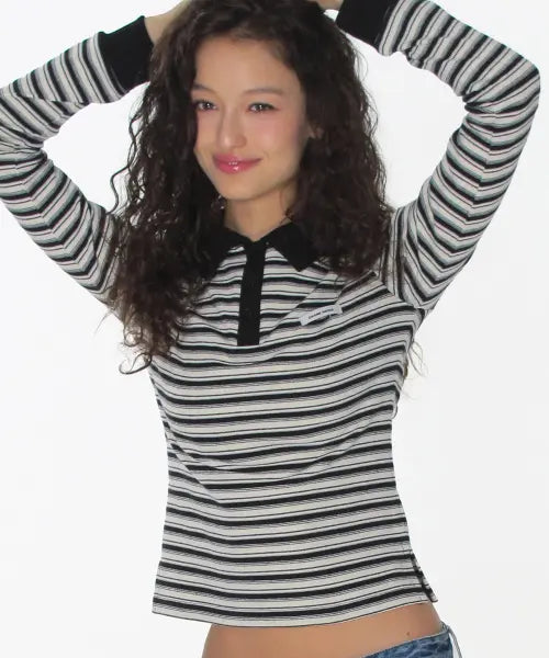 [CRANK] PIN STRIPE PK TOP_BLACK / 핀 스트라이프 피케이 탑_블랙