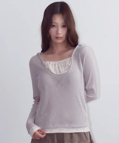 [OAFISH] Layered Waffle Hoodie, Beige