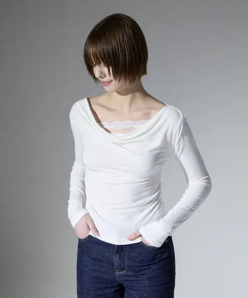 [ALIENAR] Lace Drape Long Sleeve / lace drape long sleeve(WH)