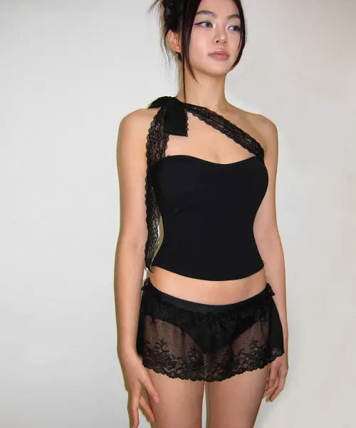 [VINAJ] lace skirt bikini panty (Black) / 레이스 스커트 비키니팬티 (Black)