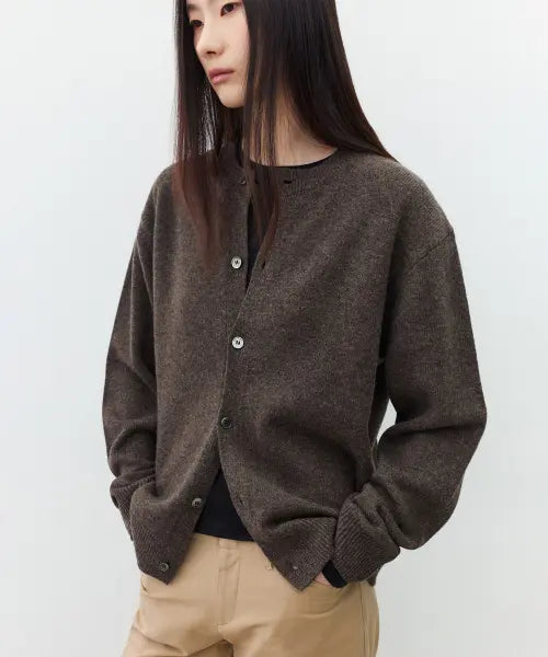 [SUARE WOMEN] (Women) 100 Fine Merino Wool Round Neck Cardigans Knit Brown / (우먼)파인 메리노 울 100 라운드 가디건 니트 브라운