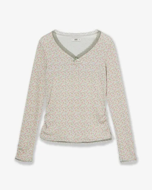 [AEAE] FLOWER V NECK TEE [GREEN]