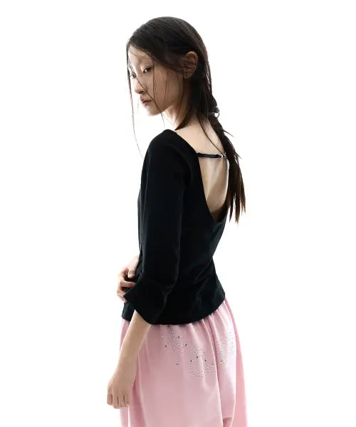[OJOS] Backless Capri Sleeves / Black