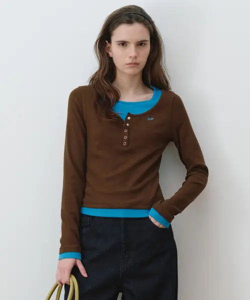 [ROLAROLA] LAYERED HENRYNECK LONG SLEEVE BR+TE/BL