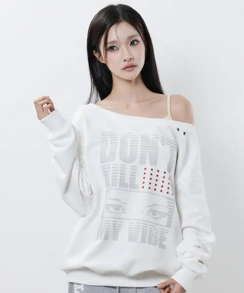 [LUVISTRUE] RL EYELET ONE SHOULDER SWEATSHIRT(WHITE)