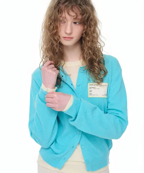 [AEGO FREEDOM LAB] Canvas stitch tag cardigan_aqua blue / 캔버스 스티치 태그 가디건_아쿠아 블루
