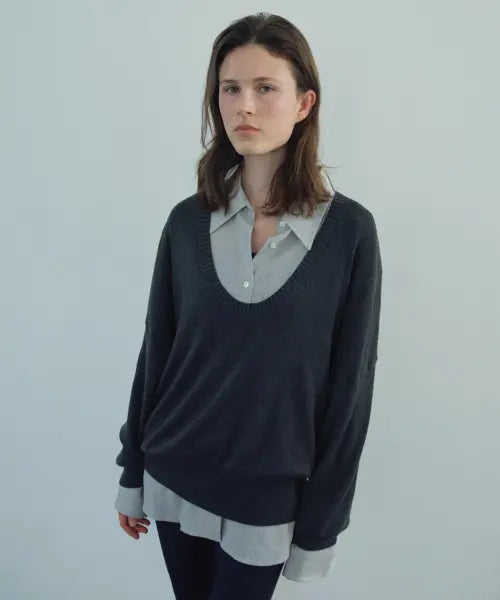 [CITTA] Deep U-Neck Wool Knit_CTK276(Charcoal)
