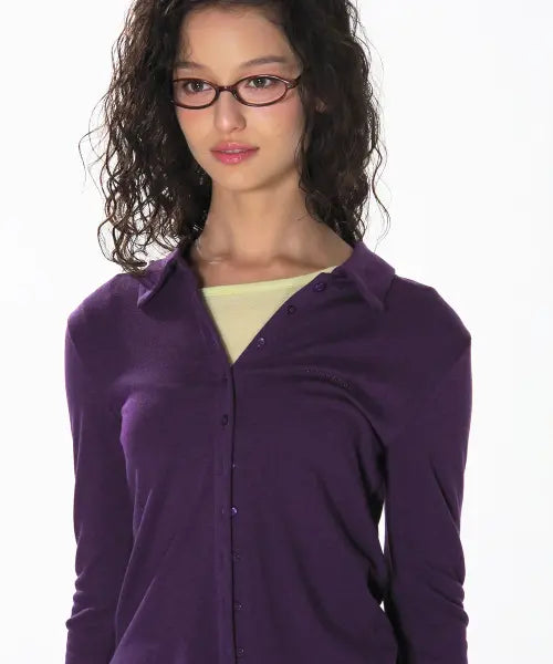 [CRANK] CLASSIC COLLARED CARDIGAN_PURPLE / 클래식 카라 가디건_퍼플