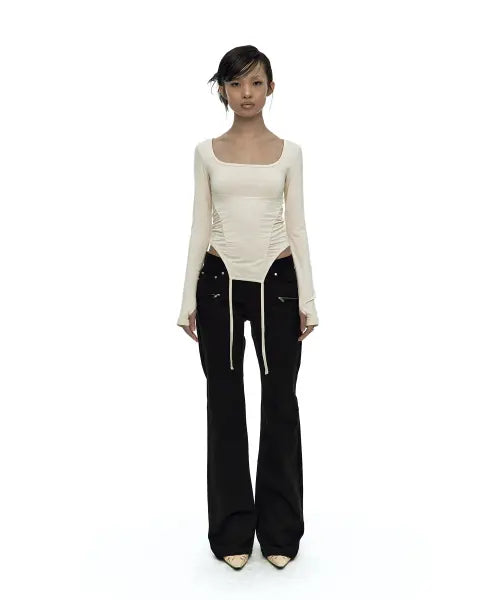 [KASHIKO] Slinky Shirring Bodysuit Beige