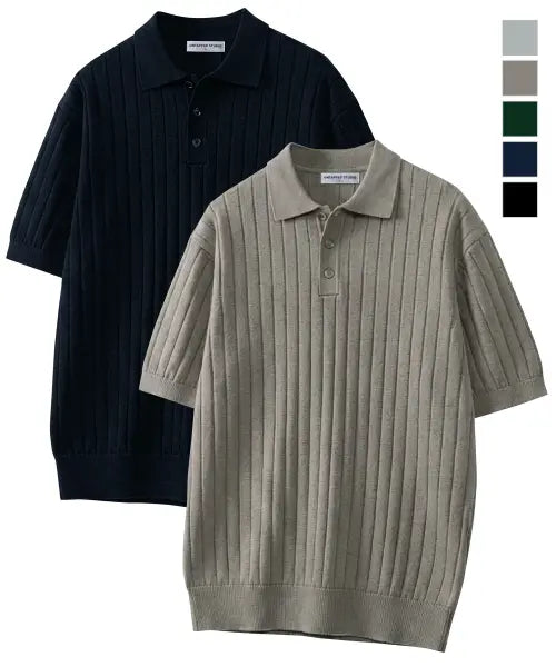 [UNTAPPED STUDIO] Washable Cool Cotton Ribbed Short-Sleeved Collar Knitwear 5COLOR / 워셔블 쿨 코튼 리브드 반팔 카라 니트 5COLOR