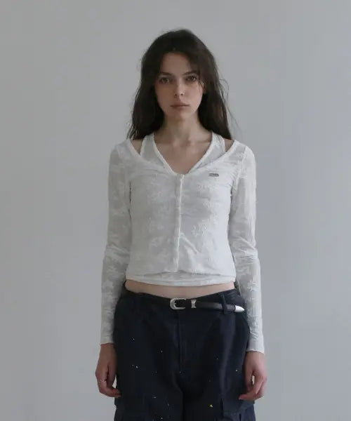 [ORDINARY HOLIDAY] LACE TEXTURED SLEEVELESS SET [WHITE]