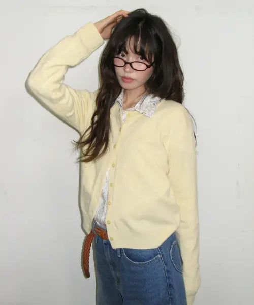 [RONRON] BASIC WOOL ARCHIVE CARDIGAN BUTTER