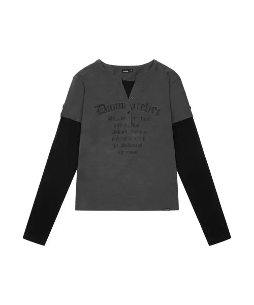 [AAKAM] Henry Neck Layered Long Sleeve (Charcoal)
