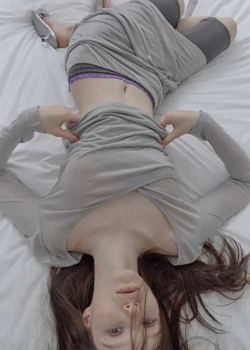 [PHILCE] See-through V-neck long-sleeved, Gray